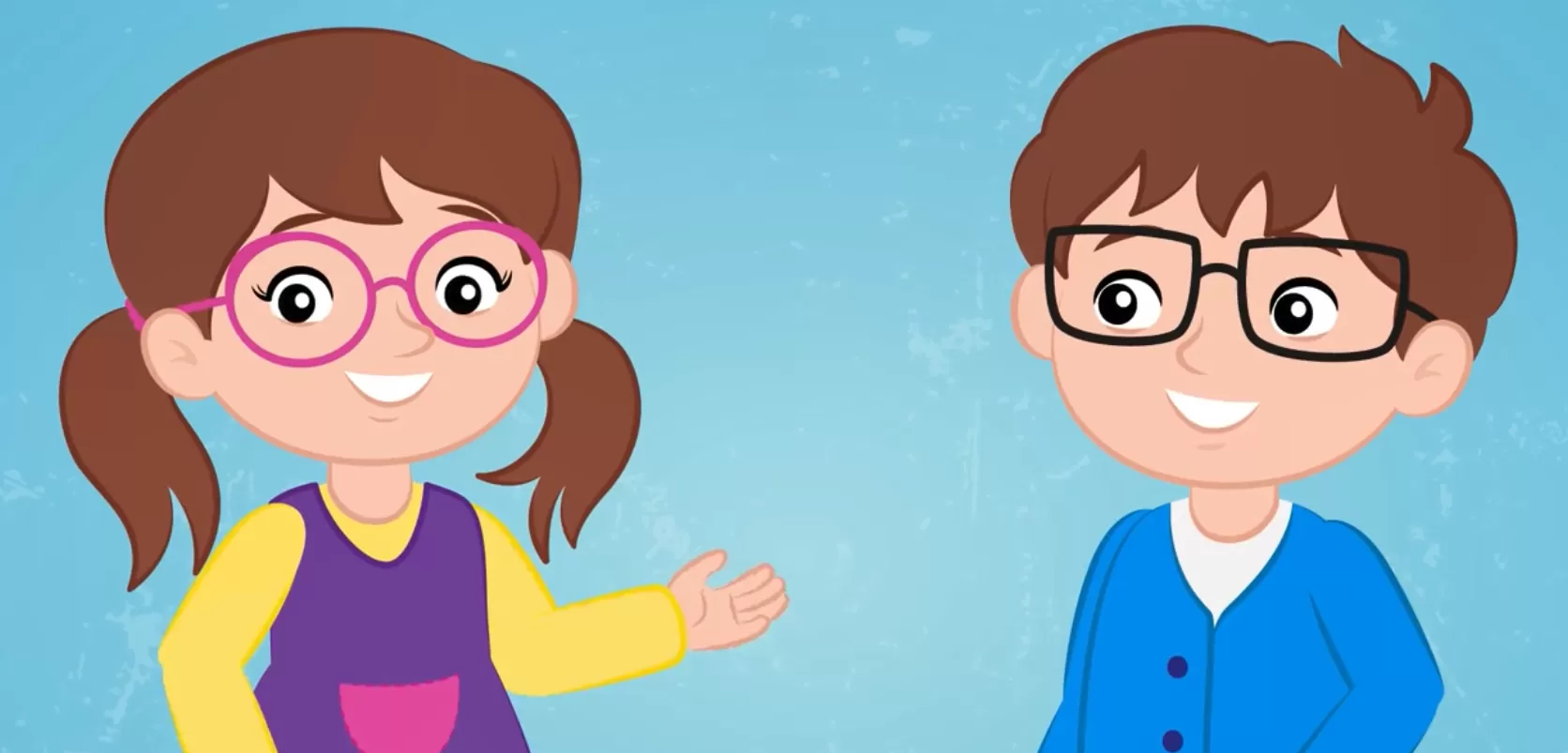 Imagem de dois bonecos Gina e Gino conversando 